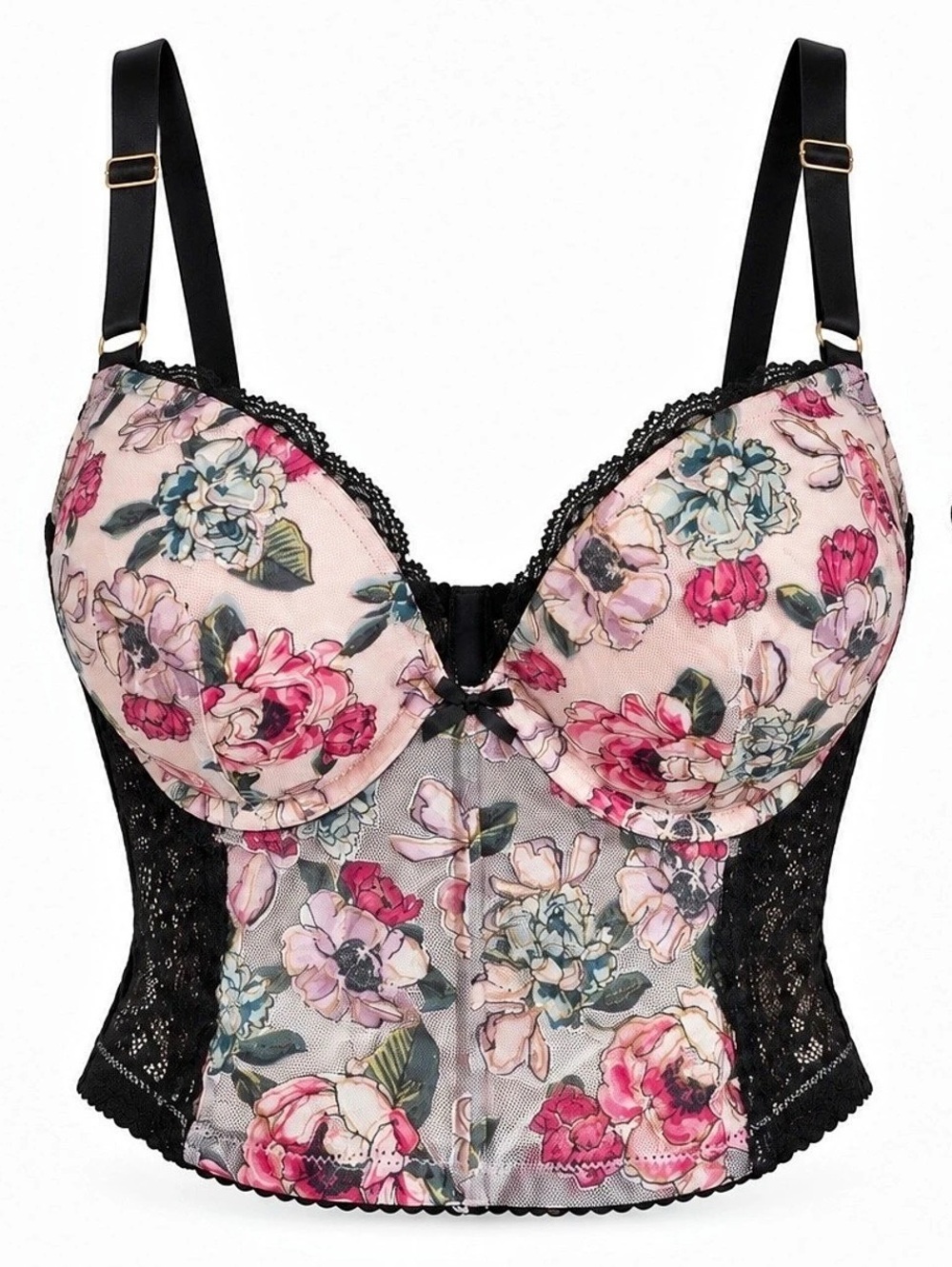 Victoria's Secret Dream Angels Floral Bustier Bra Pink & Black 36DD/E80